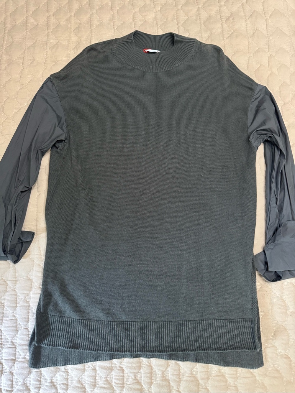 CLOSED Ribbed Knit Sweater in Charcoal Gray with Cotton Cuffed Sleeves.